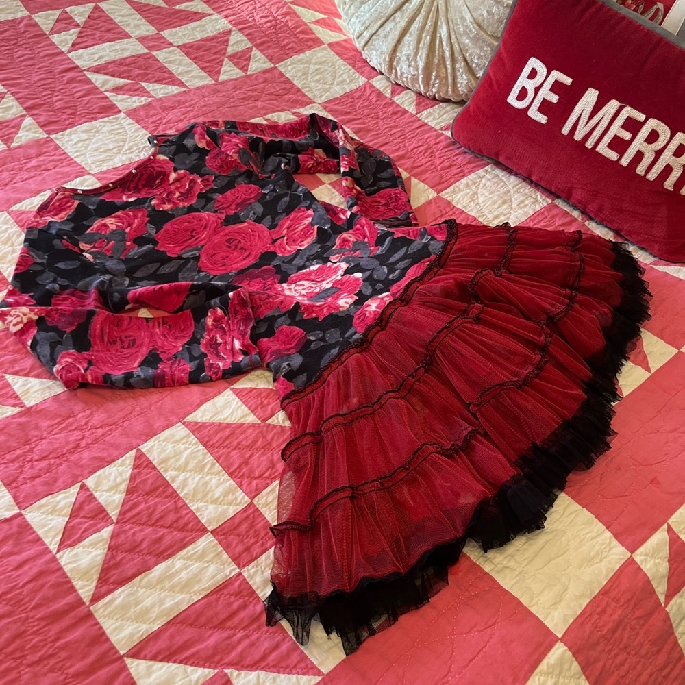 Floral Dress with Red Tulle Skirt Ooh! La La! Couture